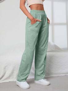 EURMUSE 女式休闲纯色松紧腰运动裤 - 薄荷綠 - 查看 4