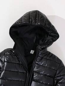 SHEIN 1 pieza Abrigo acolchado con capucha para niñas, unicolor, simple y versátil, para otoño/invierno