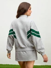 Cheerettes Women's Minimalist Half-Zip Stand Collar Striped Decor Sports Sweatshirt - Grey - View 2