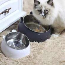Zazumi Elevated Stainless Steel Cat Bowl With Cute Ear Stand - 2-In-1 Inclined Food & Water Dish For Neck Protection