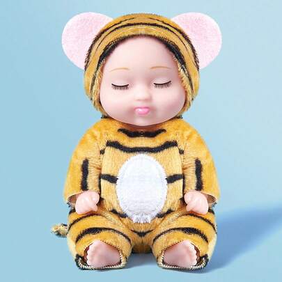 POKOJA LAND 1 件 & 6 件迷你重生婴儿娃娃套装：可水洗逼真婴儿娃娃，配有动物衣服，适合男孩女孩幼儿和儿童，女婴玩具，婴儿娃娃，婴儿娃娃，玩具>儿童娃娃，娃娃玩具，兔娃娃