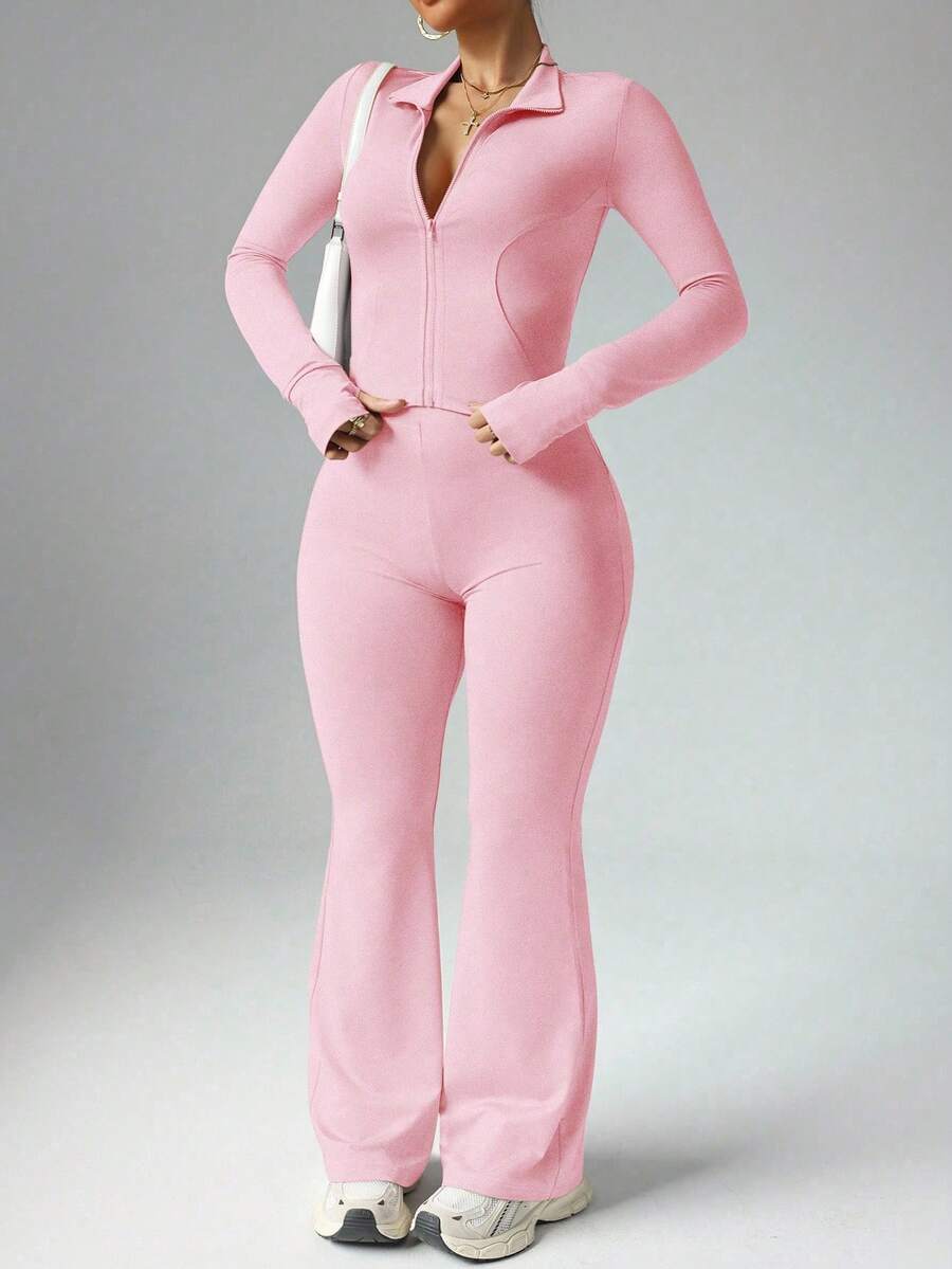 Easithlete Ensemble 2 pièces femme grande taille, veste zippée décontractée avec trou pour le pouce et pantalon évasé taille haute, ensemble rose. Ensemble rose 2 pièces femme, costume rose femme, ensemble rose 2 pièces femme, tenue rose 2 pièces femme, pantalon rose femme, ensemble rose femme, survêtement rose, ensemble 2 pièces rose, Top manches longues rose et ensemble pantalon