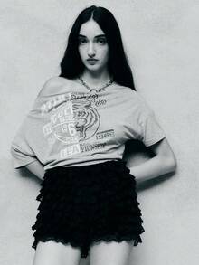 TypaGal These Ruffled Gothic Shorts In Black Lace Transform Fall And Winter Collections, Offering Alt Style For Autumn, Halloween Costumes, And Party Looks. Perfect For Pairing With Fall Tops Women Or Business Casual Layers. - Black - View 4