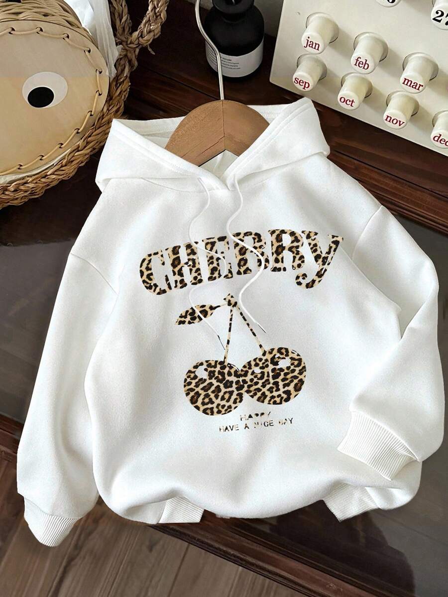 Attitoon Áo sweatshirt nữ dáng rộng in hình quả anh đào tối giản, chất liệu dày dặn, thích hợp cho mùa thu/đông. Áo sweatshirt nữ dáng rộng in hình da báo tối giản, chất liệu dày dặn, thích hợp cho mùa thu/đông. - trắng - Xem 1