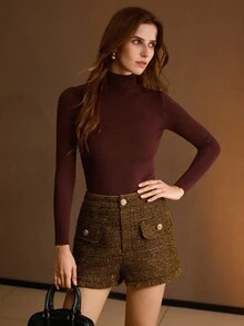 MOTF PREMIUM WOOL STRAIGHT LEG SHORTS FOR AUTUMN & WINTER - Brown - View 6