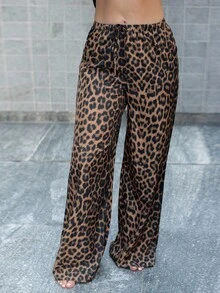 Andrea Bello Casual Street Leopard Print Loose Straight Wide Leg Pants, Tall Women - Multicolor - View 5