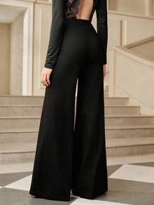 Savoree Women Urban High-End Solid Color Wide Leg Pants - Black - View 2