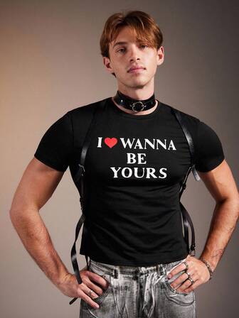 FeverCity 男士时尚街头紧身丝网印花短袖 T 恤