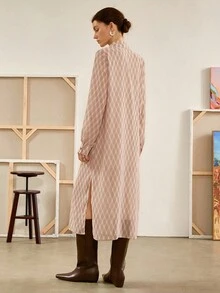 Florisole Váy kẻ caro hở trước phong cách Bohemian thường ngày - Màu Khaki - Xem 2