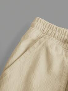 SHEIN Girlism Tween 女童夏季休闲抽绳腰阔腿牛仔裤，带贴袋，女童夏装套装 - 卡其色 - 查看 3