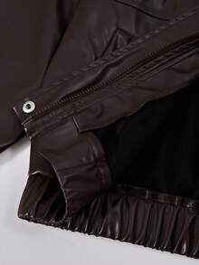 SHEIN 少女休闲百搭复古街头棕色皮夹克，翻领设计，适合上学、通勤、旅行等场合，可搭配长袖毛衣、背心、连帽衫、裤子、牛仔裤、运动裤等，秋冬季穿着舒适。 - 棕色 - 查看 10