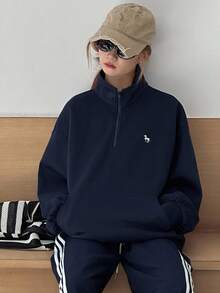 Hapijoa Teen Girl Loose Fit Fleece Sweatshirt, Casual Style With Embroidery Pattern, Autumn, Winter