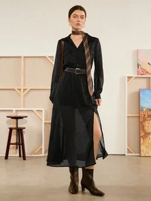 Chiquease Elegantes schwarzes Mesh-Kleid - Schwarz - Übersicht 7