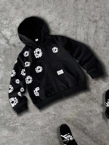 PAVTROS Tween Boys' Fashionable Casual Graphic Print Loose Fit Sweatshirt Fall Winter - Black - View 9