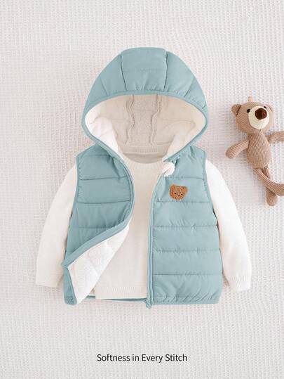Cozy Pixies Newborn Baby Boy Cartoon Bear Pattern Hooded Fleece Vest Cardigan,In Fall/Winter