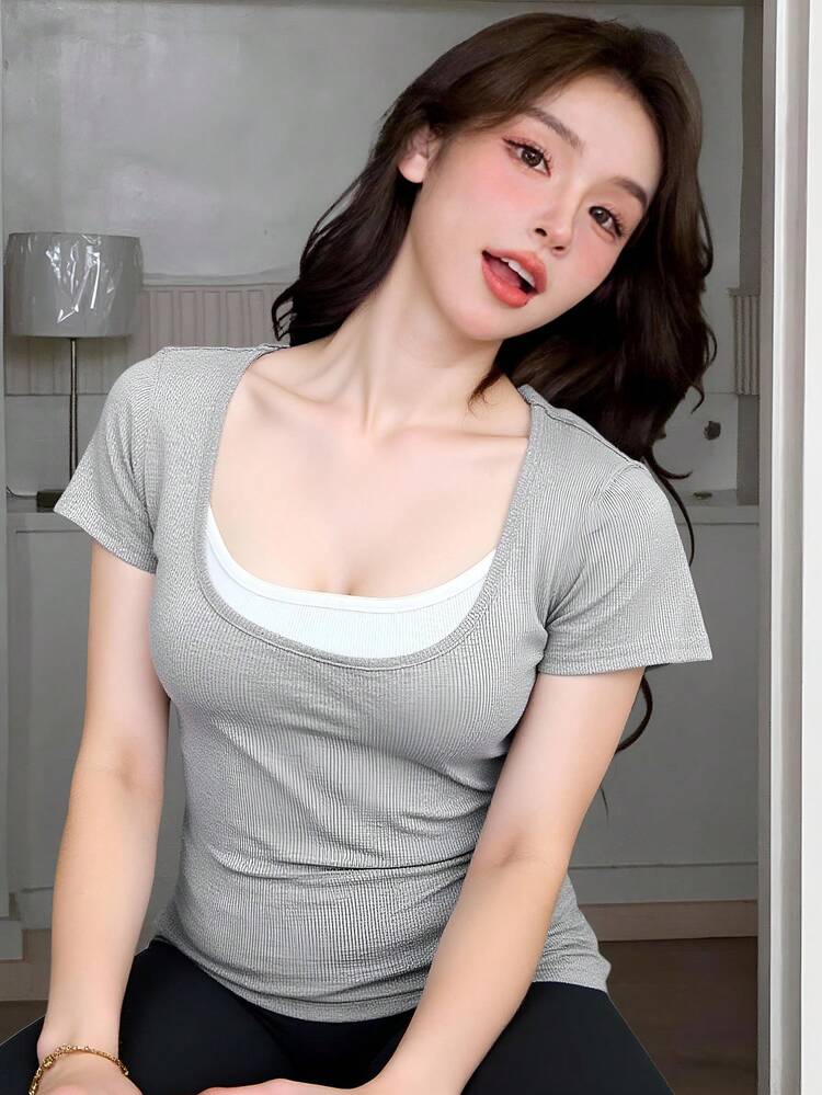 Women's Casual Colorblock Patchwork T-Shirt, Summer