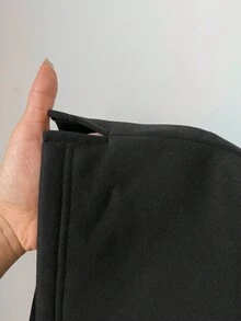 Flirla Pantalón de chándal largo de estilo casual de calle para mujer con cintura plegable, cordón, bolsillo en diagonal y pierna recta de color gris - Negro - Ver 7