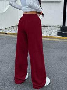 EURMUSE Quần thể thao thường ngày dáng rộng màu xám phong cách mới dành cho nữ - Màu Đỏ Sâu - Xem 2