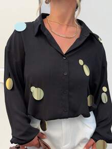 Jeta Ari Handmade Silver Sequin Decorated Versatile Chiffon Blouse, Spring Outfits For Women