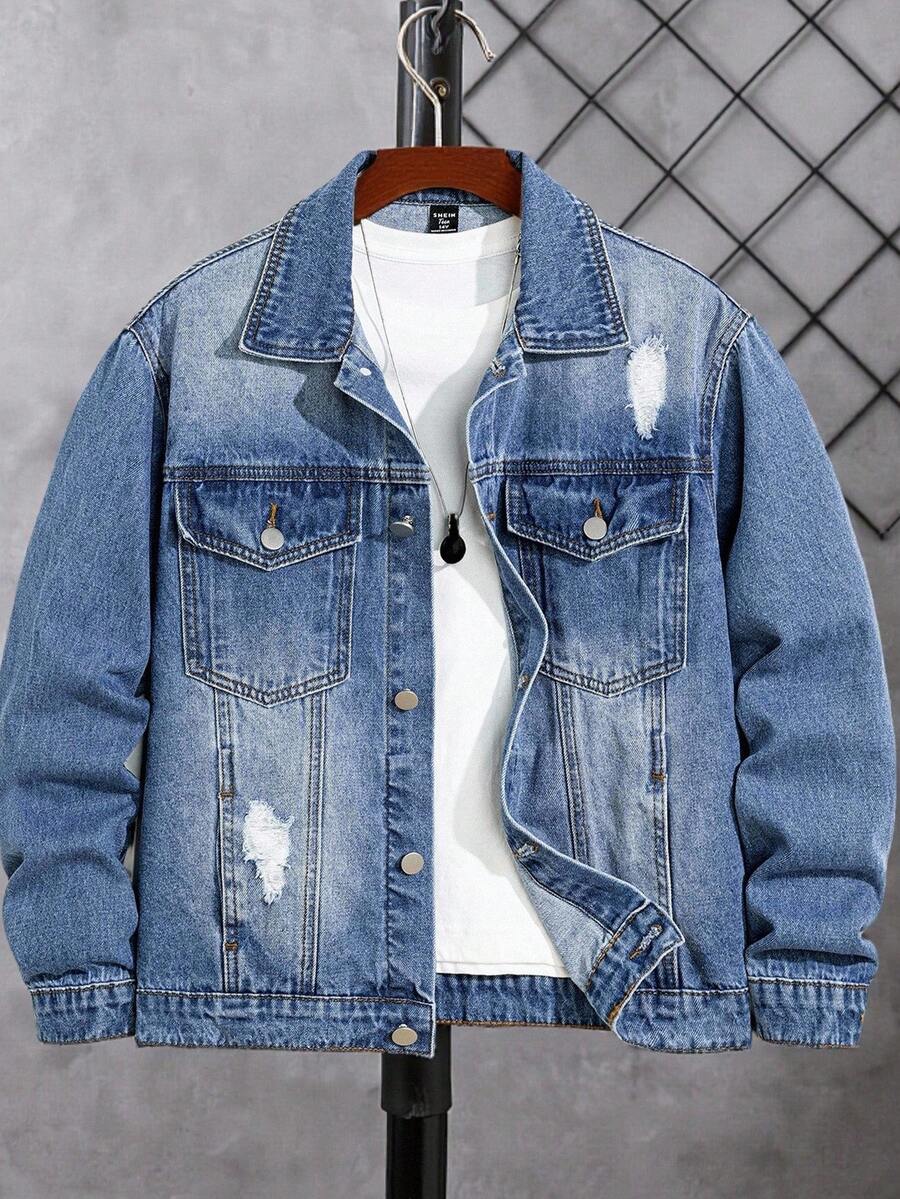 青少年男孩休闲复古破洞牛仔夹克