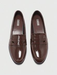 CUCCOO BIZCHIC Mocasines de mujer de punta redonda, color café, clásicos, simples y cómodos. Versátiles para ir al trabajo, la oficina y el uso diario. - Café integral - Ver 2