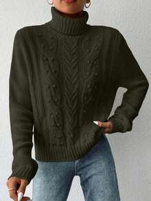 Maglione casual a collo alto in tinta unita da donna, autunno/inverno