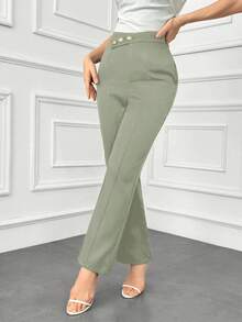 Modelyn Women's Solid Color High-Waisted Suit Pants, Suitable For Work Autumn Winter - Green - View 6