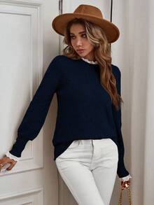 EMERY ROSE Damtröja med lång ärm och lös passform, höst, casual - Marinblå - Visa 3