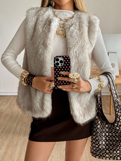 Siren Gaze Chaleco de mujer elegante de piel sintética, otoño/invierno