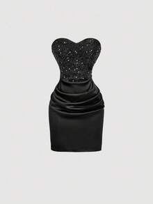 SHEIN MOD 大码女士黑色露肩亮片优雅连衣裙，适合阵亡将士纪念日、毕业典礼、派对、女士派对礼服、修身连衣裙、女士夏季连衣裙、蜜月旅行装、毕业典礼礼服、婚礼宾客礼服、度假装、飘逸连衣裙、派对连衣裙、修身连衣裙等场合。 - 黑色 - 查看 3