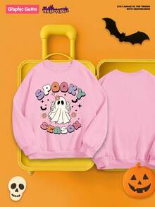 GraphicGems Young Girl Round Neck Halloween Printed Sweatshirt, Casual & Comfortable - Pink - View 2