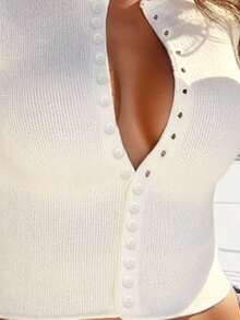 Zolique Women's Short Cropped Long Sleeve Button Up Knit Cardigan, Autumn/Winter - White - View 3