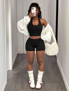 Slaydiva Crisscross Backless Sports Bra - Black - View 6