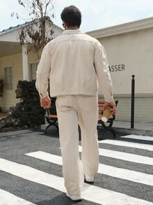 DAZY Solid Color Washed Casual Street Style Men's Denim Suit, Autumn - Khaki - View 2