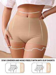 1pc Women's Solid Color Shaping Bodysuit, Mid-Waist Bottom - Camel - View 4