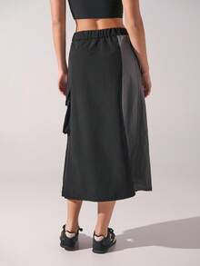 Menodora SHEIN Sport Asymmetric Patchwork Multi-Pocket Slit Drawstring Design Skirt - Black - View 5