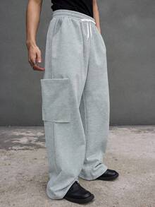 Manfinity Hypemode Men's Solid Color Casual Loose Pocket Sweatpants - Grey - View 1
