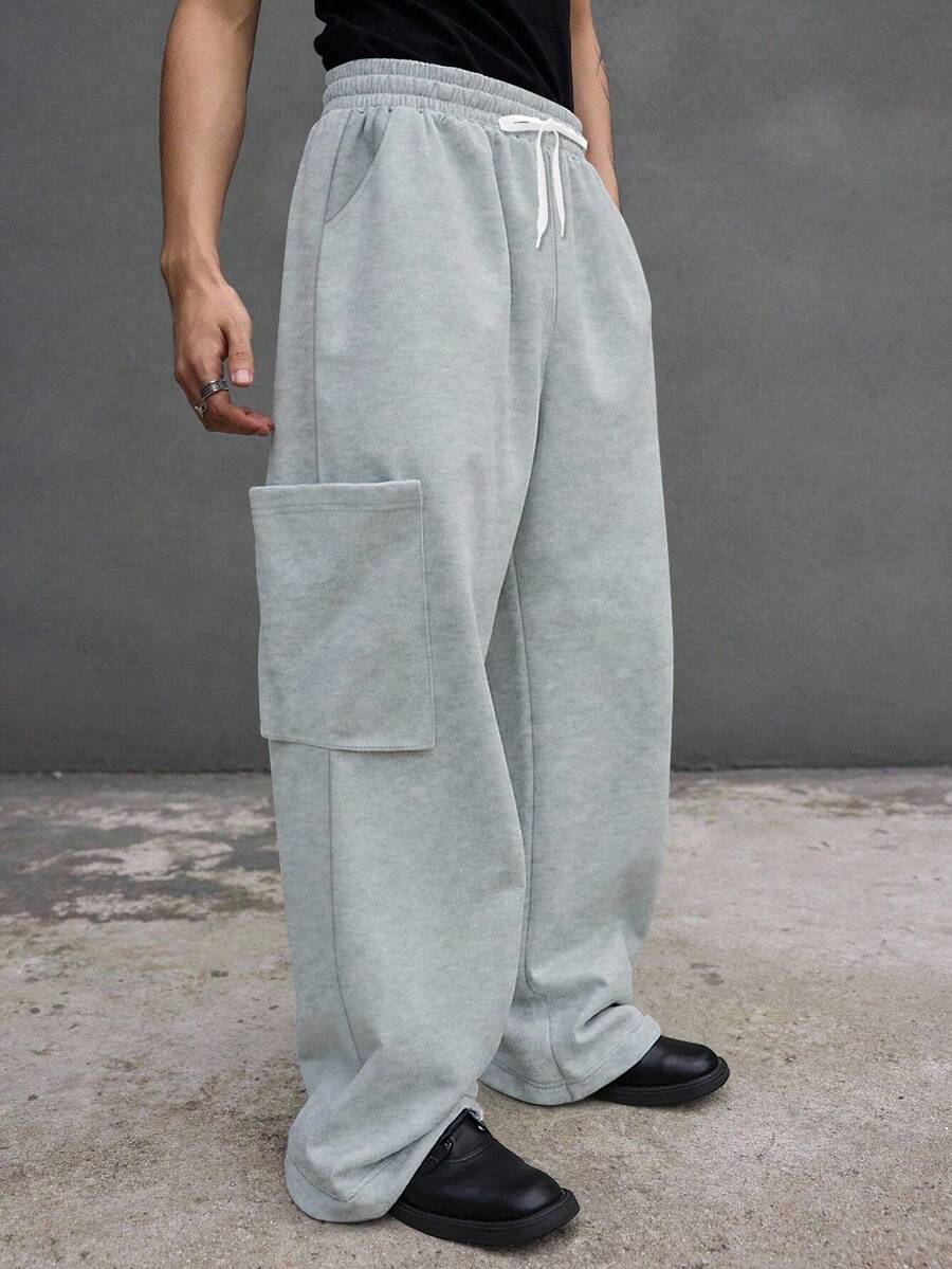 Manfinity Hypemode Men's Solid Color Casual Loose Pocket Sweatpants - Grey - View 1