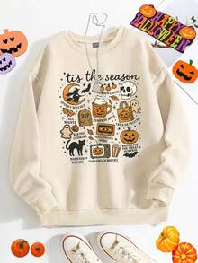 SHEIN Women's Halloween Pumpkin, Cute Ghost, Trick Or Treat, Spooky Little Creature, Scary Season, Casual Minimalist Loose Fit Crew Neck Pullover Sweatshirt For Autumn Fall Cloth For Women Cute Halloween Sweatshirt Halloween Outfit Women Fall Sweatshirt Halloween Sweatshirt Spooky Sweatshirt
