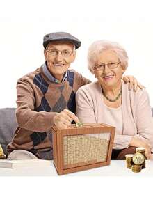 1 个木制硬币存钱罐，浅棕色，带计数器，桌面装饰，家庭储蓄盒最佳礼物