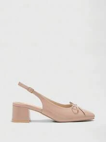 CUCCOO BIZCHIC Women's Fashion Apricot Backstrap Classic Low Chunky Heel Slip-On Pumps, Versatile For Daily, Commute And Work Wear For Christmas Spring Shoes - Dusty Pink - View 2