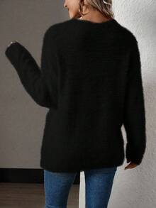 Olia Maree Women's Solid Color Minimalist Long Sleeve Sweater, Everyday Wear - Black - View 2