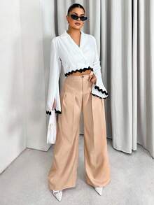 Sirith Women's Solid Color Wide Leg Pants, Suitable For Commuting Fall Cloth For Women - Khaki - View 5