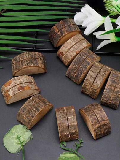Place Card Holders, 10 Pcs Place Rustic Wooden Card Holders Table Number Stands For Name Tags Food Markers Party Wedding Table Name Card Holder Memo Photo Holder Card And 10 Pcs Kraft