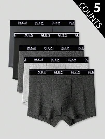 5pcs/Pack Basic Casual Comfortable Homewear Young Fashionable Elastic Band Lightweight Sports Easyfave Plus Size Men Boxer Briefs