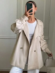 DAZY Women's Casual Belted Trench Coat, Autumn Jacket - Khaki - View 1