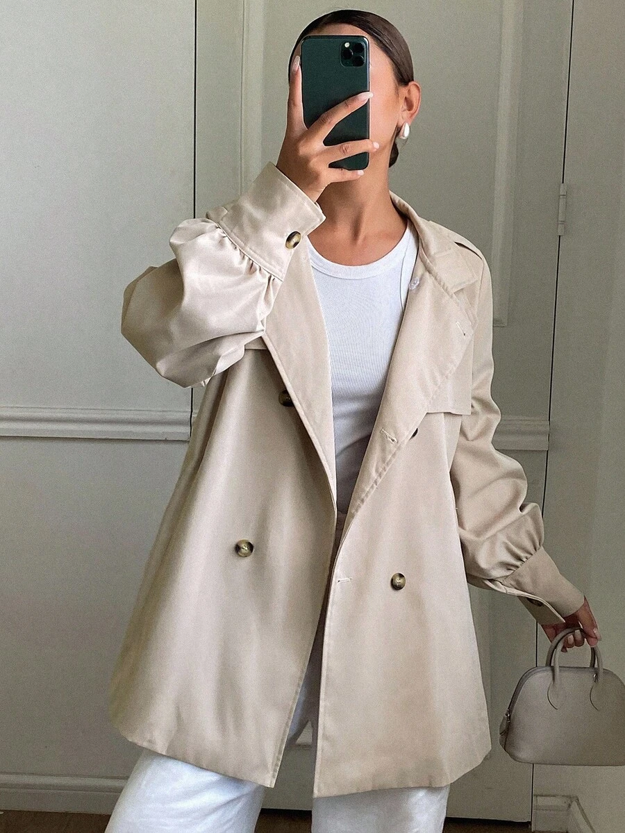 DAZY Women's Casual Belted Trench Coat, Autumn Jacket - Khaki - View 1