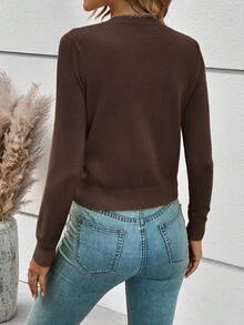 SHEIN Frenchy Women's Solid Color Long Sleeve Single Breasted Cardigan,Fall,Brown Sweater Winter Casual - Coffee Brown - View 2