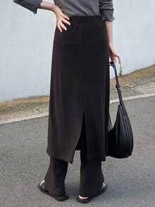 FRIFUL Women's Black Solid Color Elastic Waist Casual Pants, Versatile Leggings For Autumn - Black - View 5