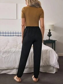 Louniche Damska bluza z kapturem z pluszu, ściągaczem w pasie i spodniami ze ściągaczami, kontrastowy kolor - Wielokolorowe - Zobacz 8